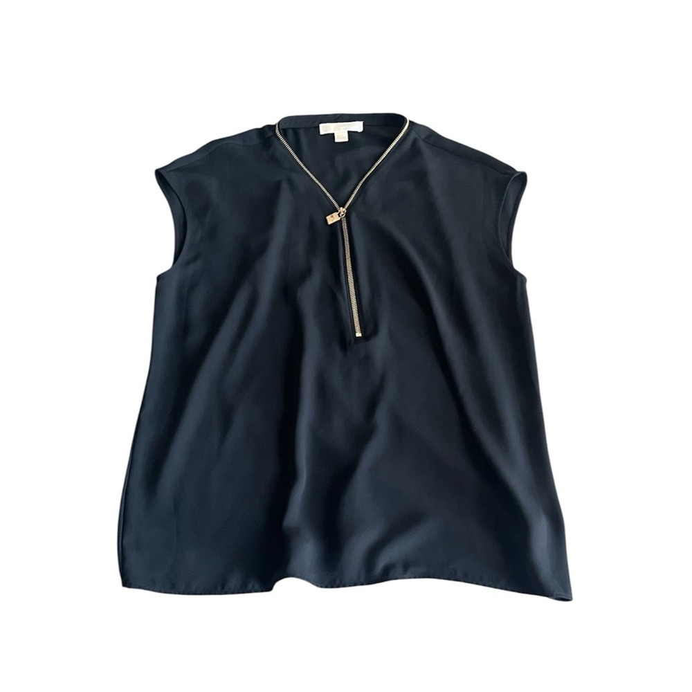 Michael by Michael Kors Black Zippered Blouse Large